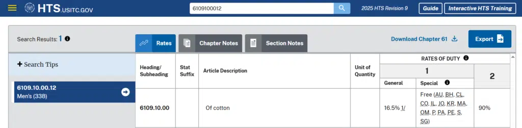HTS droits de douane USA